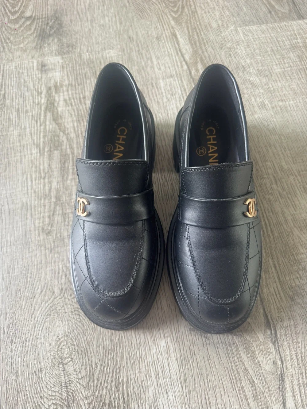 CHANEL Black Quilted Leather Loafers. Fall 2023 collection.
